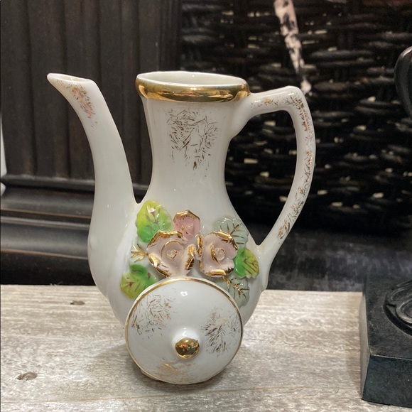 Other - Vintage Porcelain Floral Pitcher Vase with Gold Trim - Japan Label!